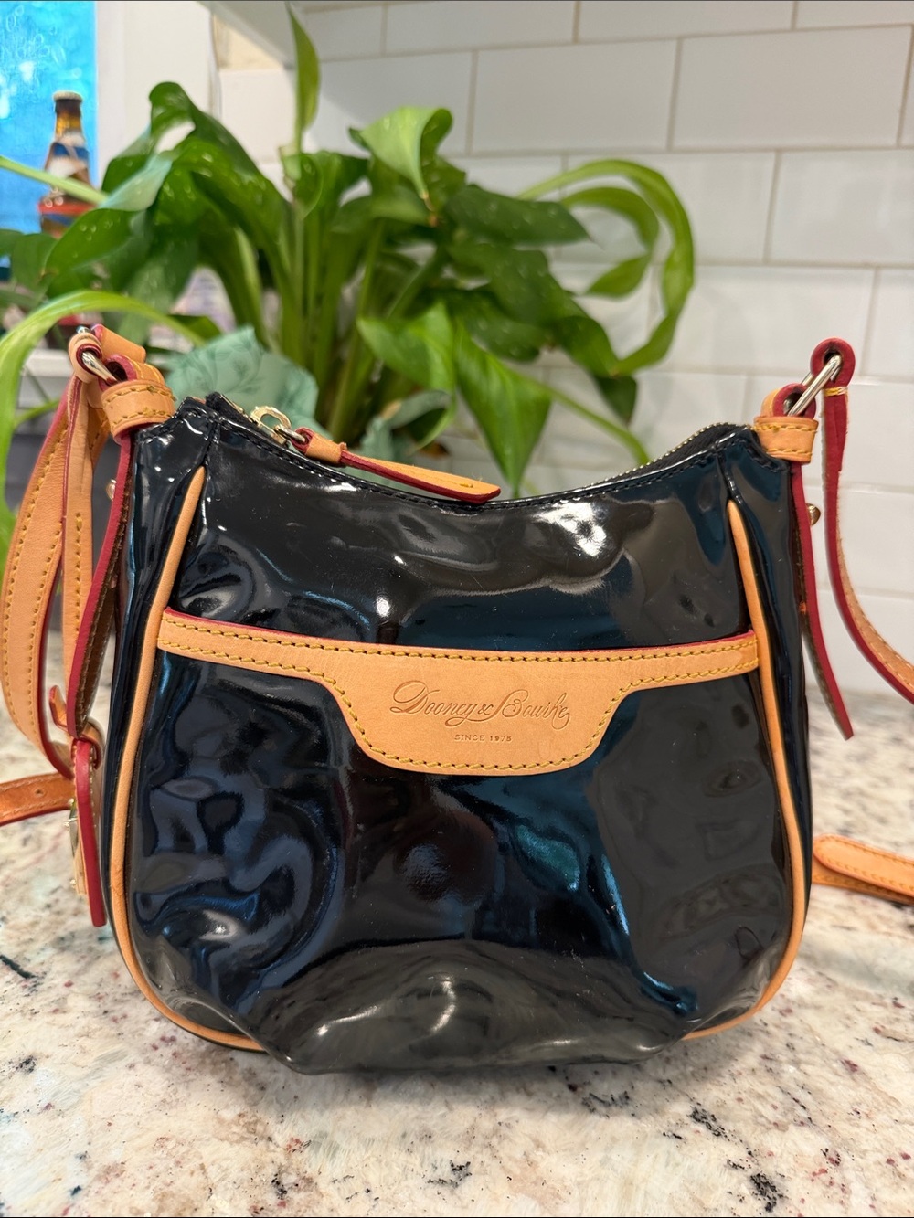 Dooney & Bourke Black Patent Crossbody with Tan Trim - Picture 15 of 15
